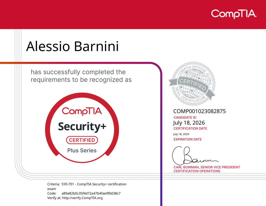CompTIA Security+ Alessio Barnini