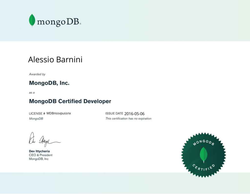 MongoDB Certified Developer Alessio Barnini